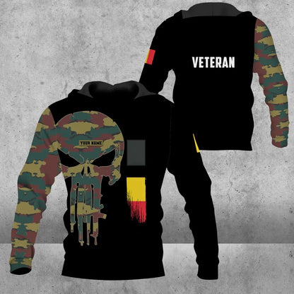 Personalisierter Kapuzenpullover mit 3D-Druck für belgische Soldaten/Veteranen im Camouflage-Muster mit Namen und Rang – 16943904