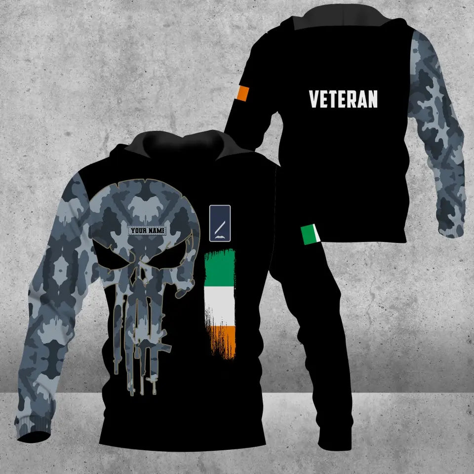 Sweat à capuche personnalisé avec camouflage soldat/vétéran irlandais avec nom et grade imprimé en 3D - 16943904