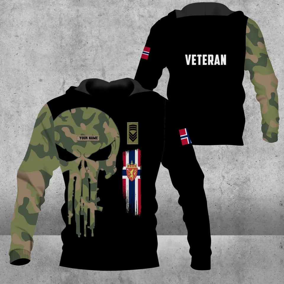 Personalisierter Kapuzenpullover mit Camouflage-Muster für norwegische Soldaten/Veteranen mit Namen und Rang – 1209230001