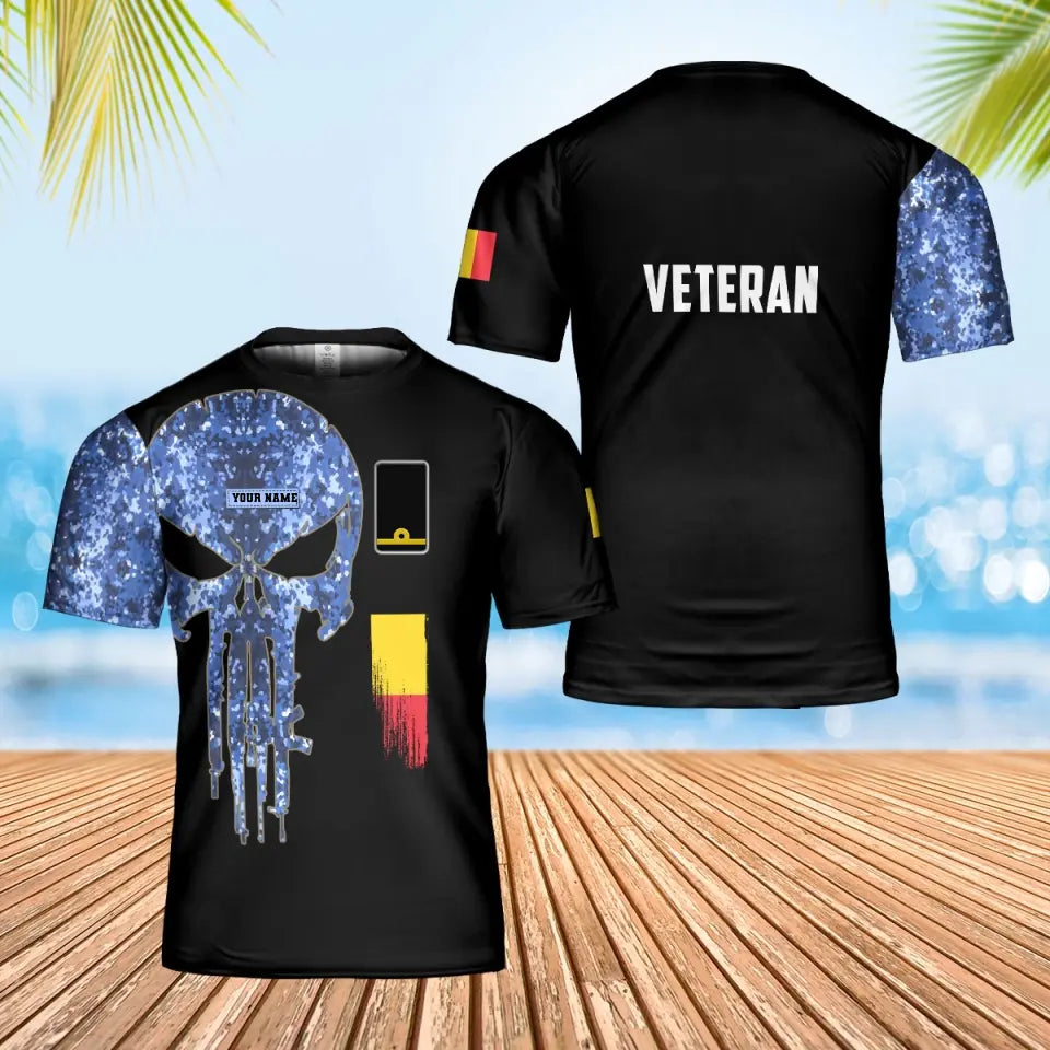 T-shirt personnalisé avec camouflage soldat/vétéran belge avec nom et grade imprimé en 3D - 0102240001