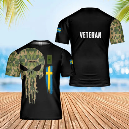 Personalisiertes T-Shirt mit schwedischem Soldaten-/Veteranen-Tarnmuster mit Namen und Rang, 3D-Druck – 0502240003