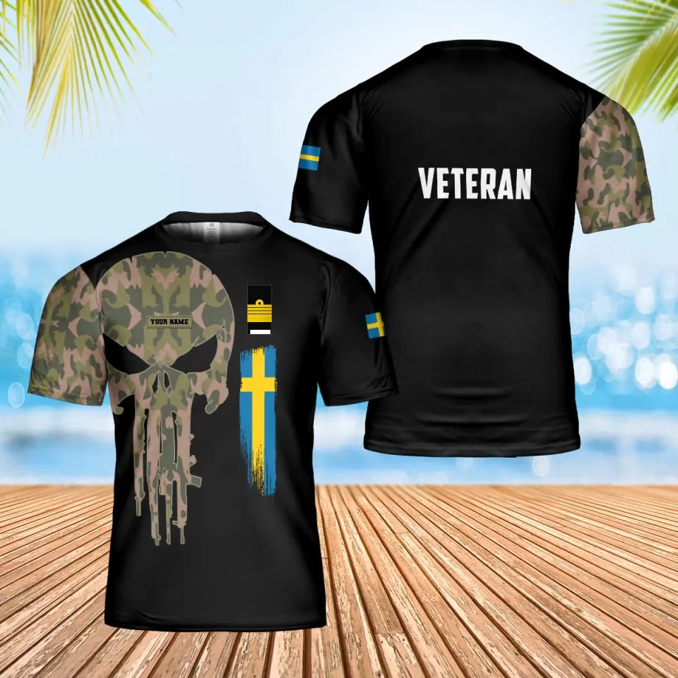 Personalisiertes T-Shirt mit schwedischem Soldaten-/Veteranen-Tarnmuster mit Namen und Rang, 3D-Druck – 0502240003