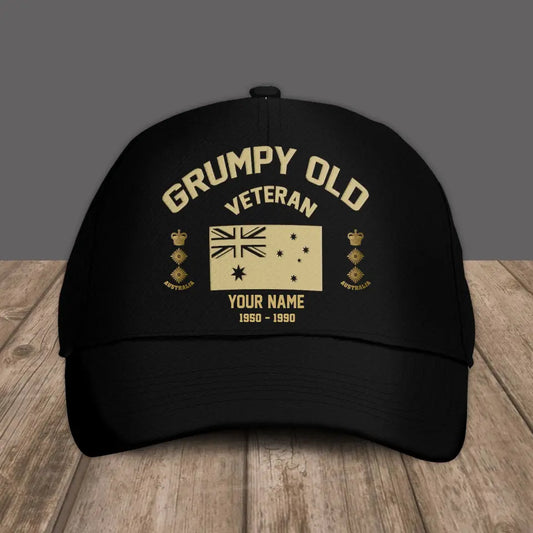 Personalized Rank And Name Australian Soldier/Veterans Camo Baseball Cap Grumpy Veteran - 16945632