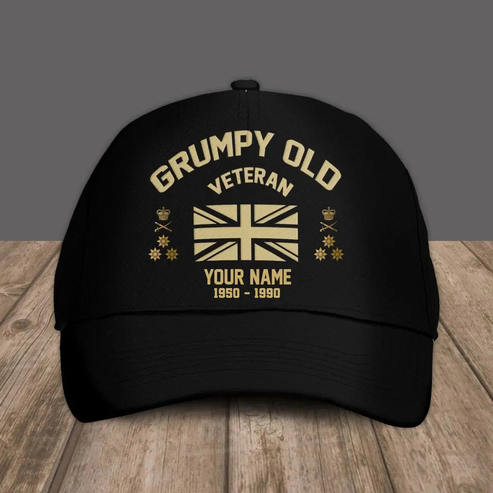 Baseballkappe mit Camouflage-Muster, personalisierbar mit Rang und Namen für britische Soldaten/Veteranen, „Grumpy Veteran“ – 16945632