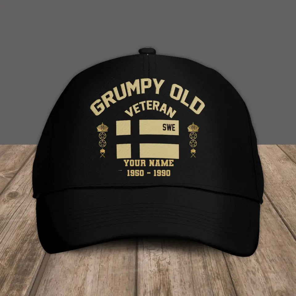 Personalized Rank And Name Sweden Soldier/Veterans Camo Baseball Cap Grumpy Veteran - 16945632