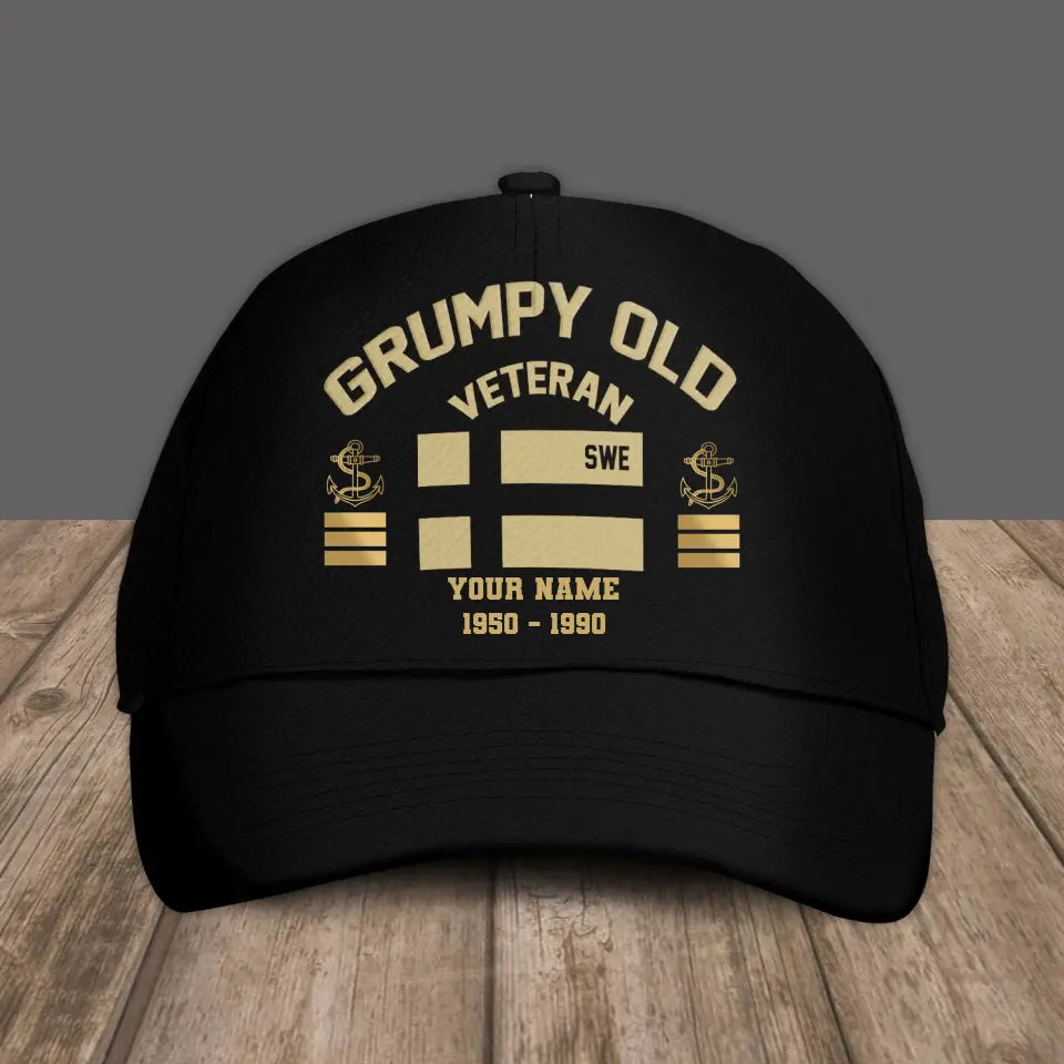 Personalisierter Rang und Name Schwedischer Soldat/Veteran Camo Baseball Cap Grumpy Veteran - 16945632