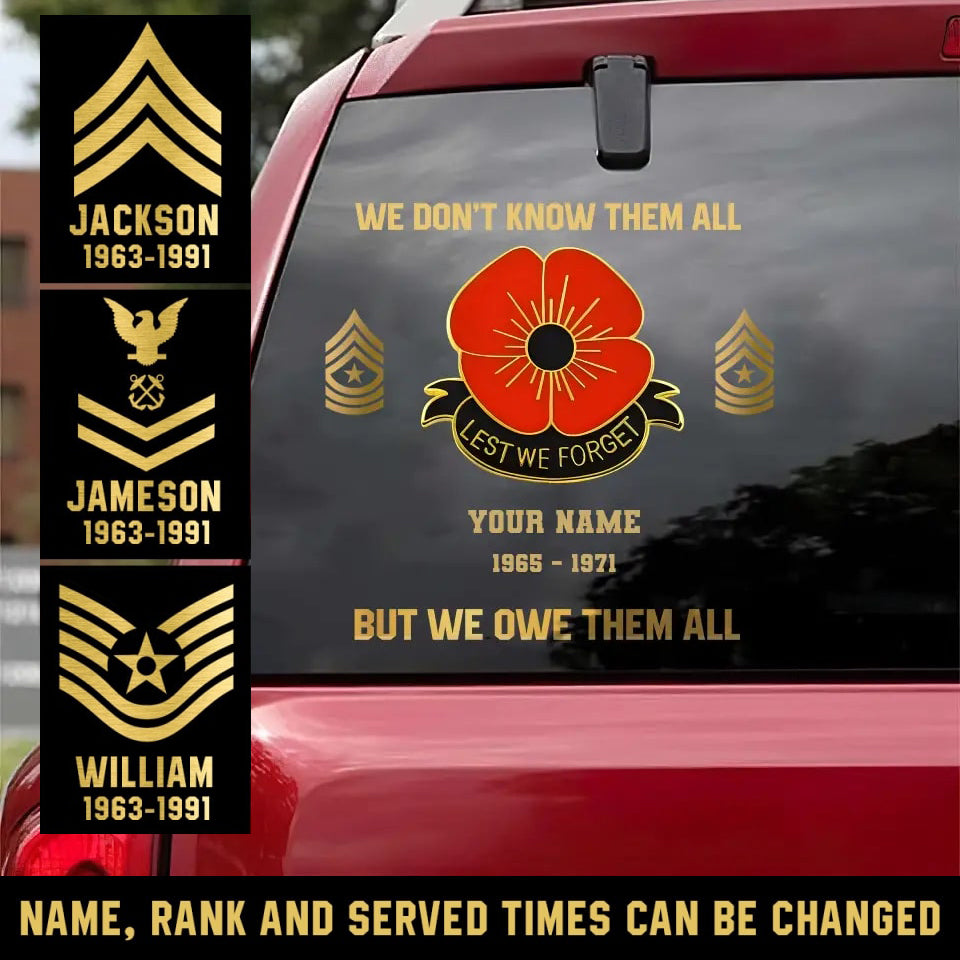 Personalized We Don't Know Them All But We Owe Them All US Veteran/Soldier Decal Printed - 1509230001