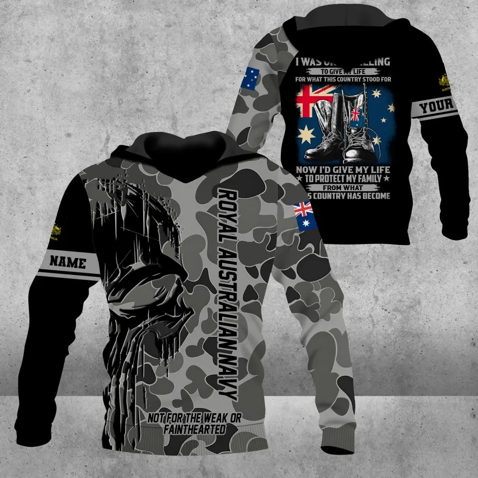 Sweat à capuche personnalisé avec camouflage soldat/vétéran australien avec nom et grade imprimé en 3D - 16948224