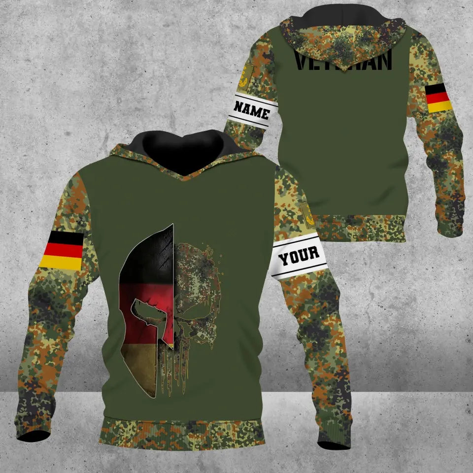 Sweat à capuche personnalisé avec camouflage soldat/vétéran allemand avec nom et grade imprimé en 3D - 1609230001