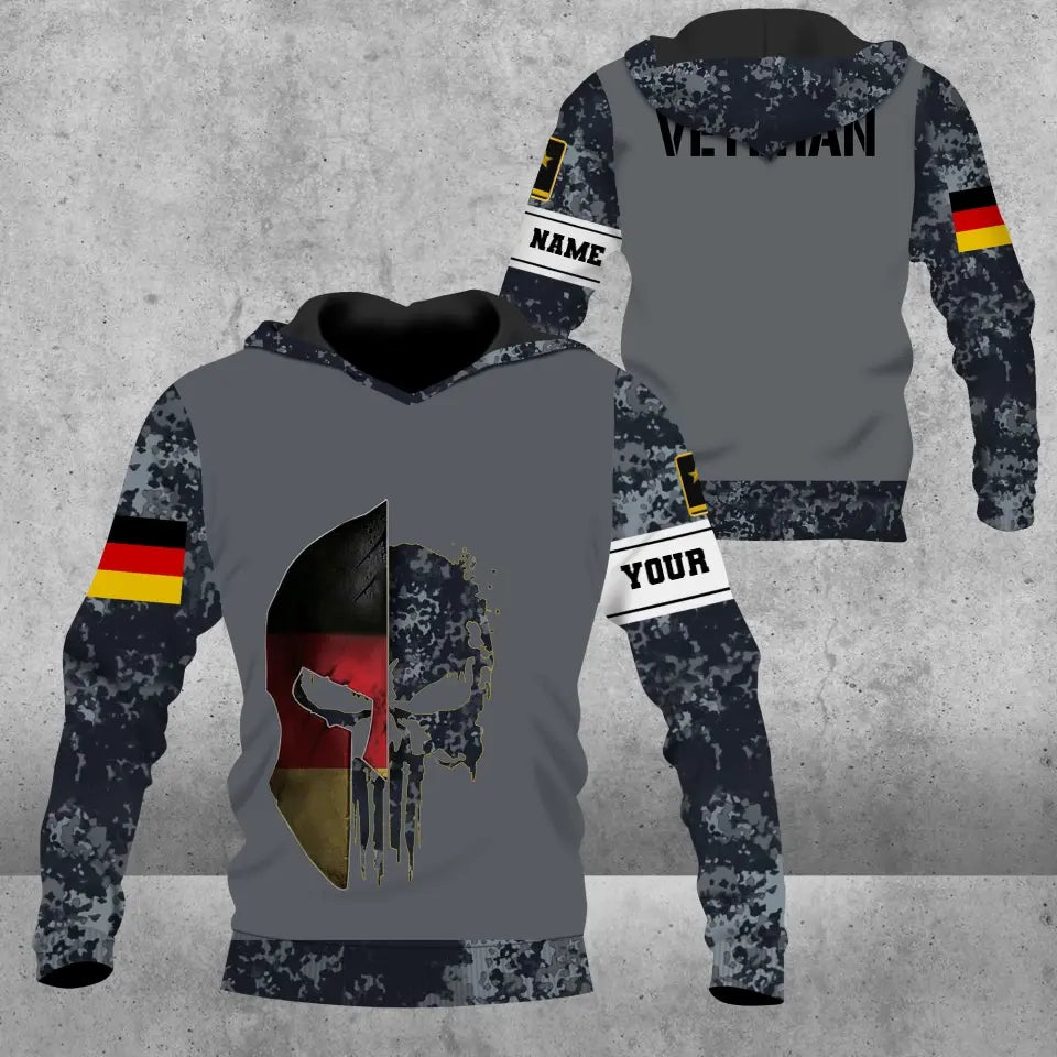 Personalisierter Kapuzenpullover mit Camouflage-Muster für deutsche Soldaten/Veteranen mit Namen und Rang, 3D-Druck – 1609230001