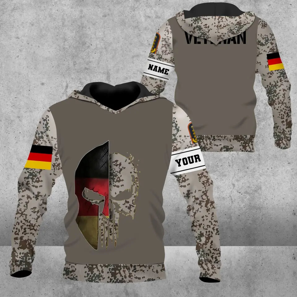 Personalisierter Kapuzenpullover mit Camouflage-Muster für deutsche Soldaten/Veteranen mit Namen und Rang, 3D-Druck – 1609230001