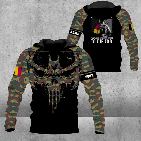 Personalisierter Kapuzenpullover mit 3D-Druck für belgische Soldaten/Veteranen im Camouflage-Muster mit Namen und Rang – 16948224