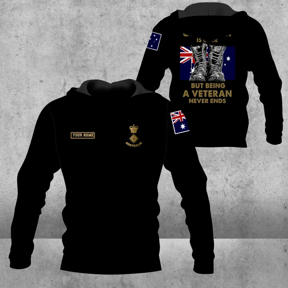 Personalisierter Kapuzenpullover mit Camouflage-Muster für australische Soldaten/Veteranen mit Namen und Rang, 3D-Druck – 1694995201