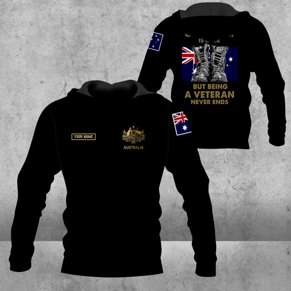 Personalisierter Kapuzenpullover mit Camouflage-Muster für australische Soldaten/Veteranen mit Namen und Rang, 3D-Druck – 1694995201