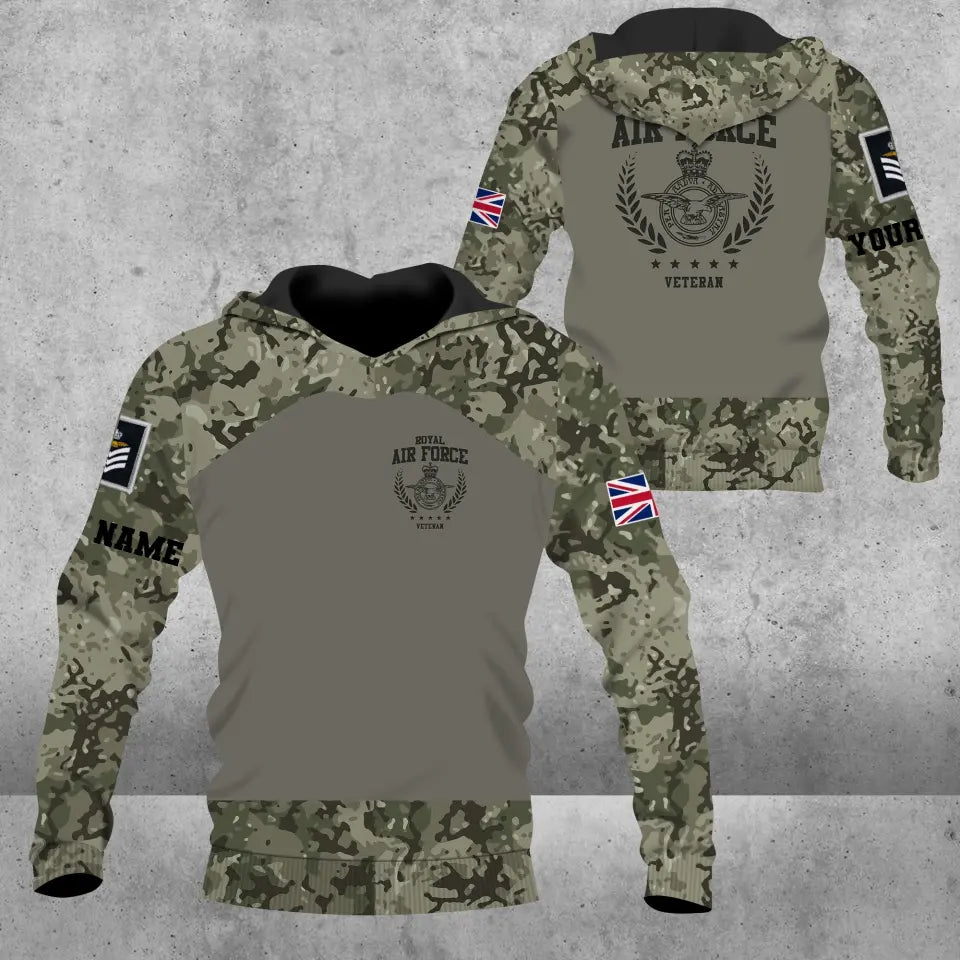 Personalisierter Kapuzenpullover mit Camouflage-Muster für britische Soldaten/Veteranen mit Namen und Rang, 3D-Druck – 1809230001