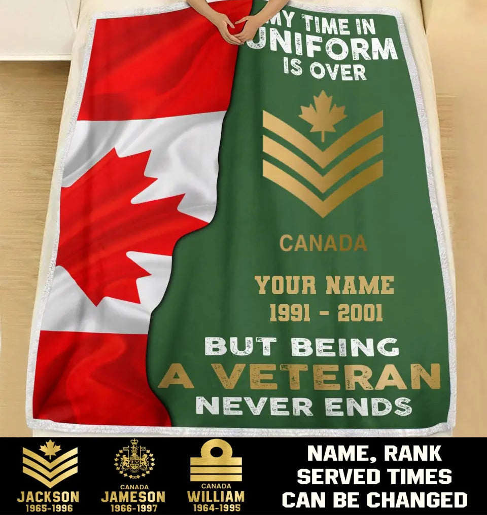 Couverture polaire personnalisée avec motif camouflage de soldat/vétéran canadien, nom et année, imprimée en 3D - 2109230001