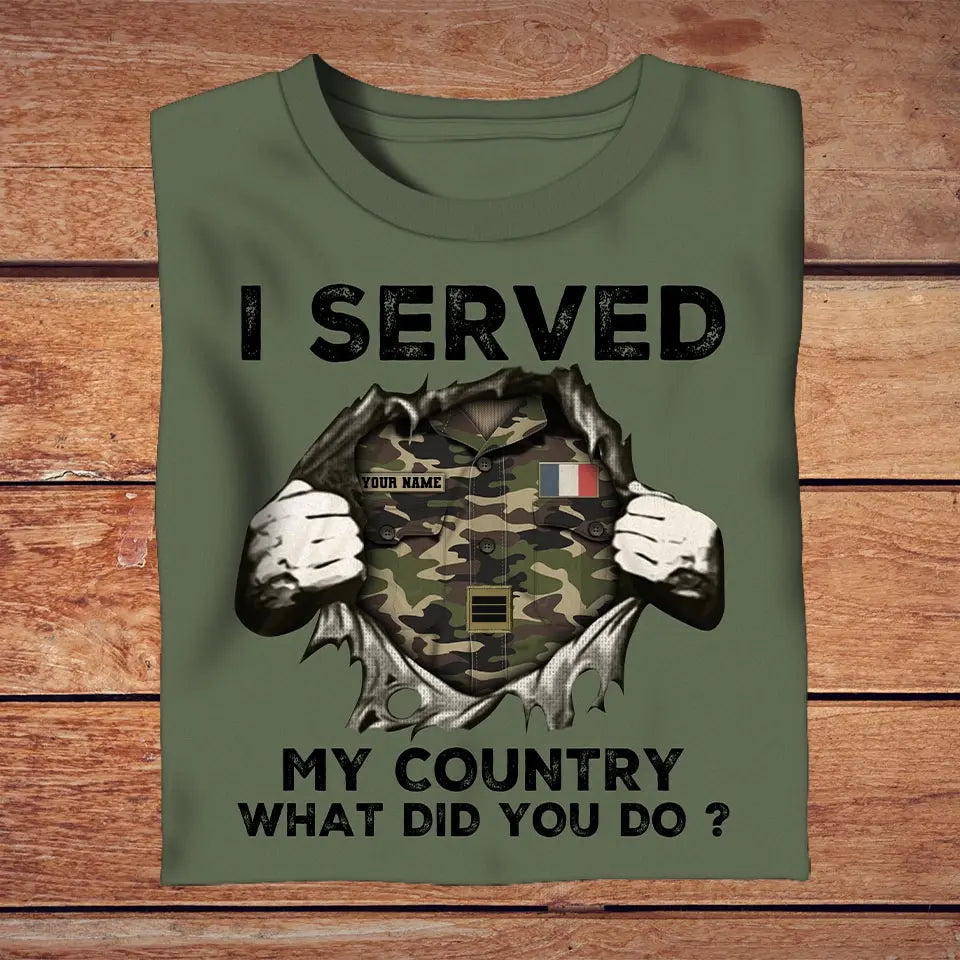 T-shirt personnalisé avec camouflage soldat/vétéran de la France avec nom et grade imprimé en 3D - 2509230001