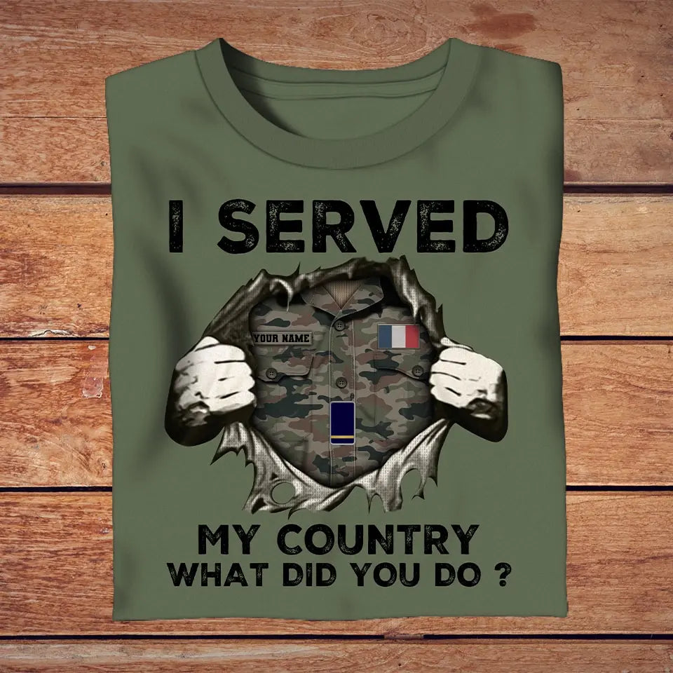 T-shirt personnalisé avec camouflage soldat/vétéran de la France avec nom et grade imprimé en 3D - 2509230001