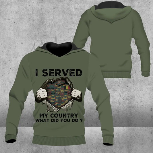 Personalisierter Kapuzenpullover mit 3D-Druck für belgische Soldaten/Veteranen im Camouflage-Muster mit Namen und Rang – 2509230001