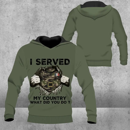 Personalisierter Kapuzenpullover mit Camouflage-Muster für französische Soldaten/Veteranen mit Namen und Rang, 3D-Druck – 2509230001