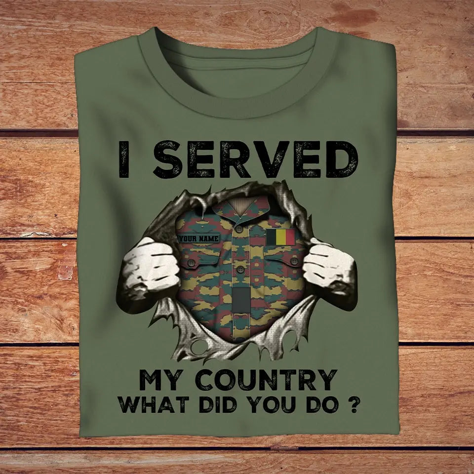 T-shirt personnalisé avec camouflage soldat/vétéran belge avec nom et grade imprimé en 3D - 2509230001