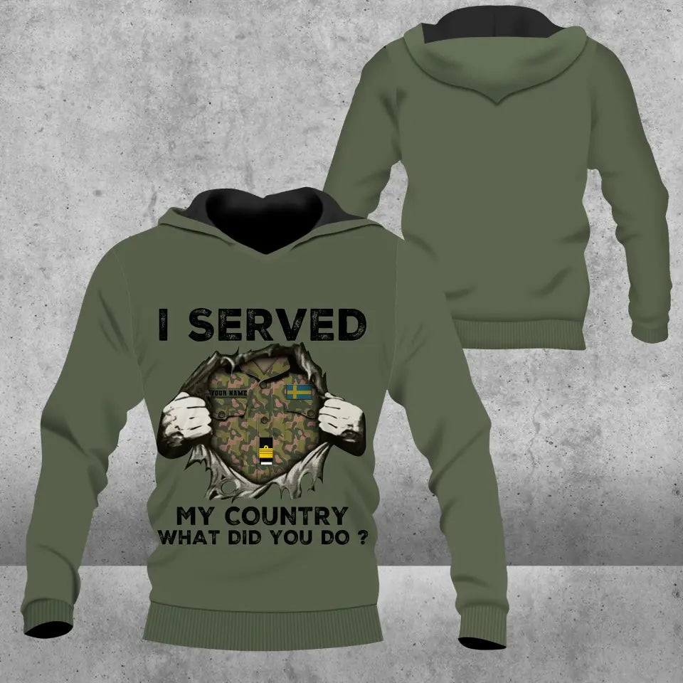 Personalisierter Kapuzenpullover mit Camouflage-Muster für schwedische Soldaten/Veteranen mit Namen und Rang, 3D-Druck – 2509230001