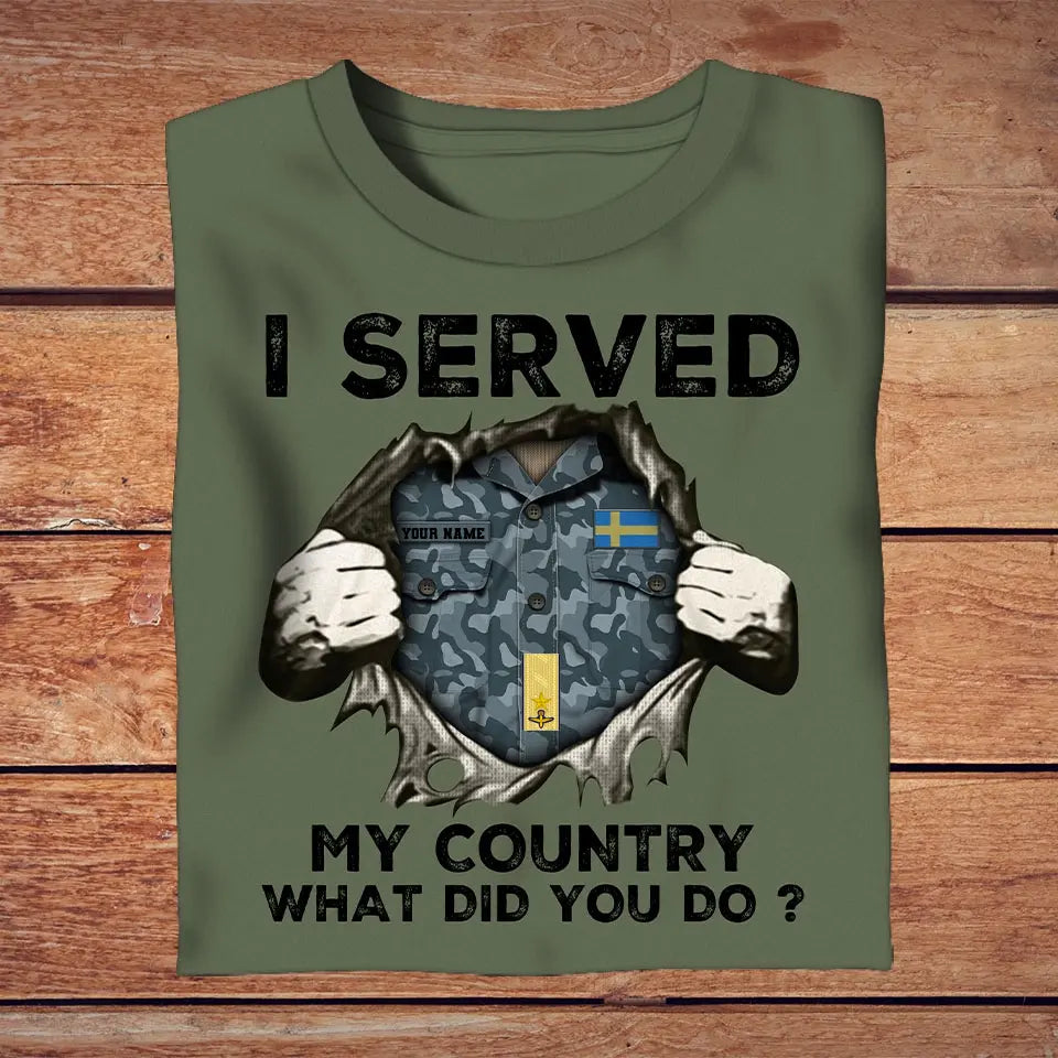 Personalized Sweden Soldier/ Veteran Camo With Name And Rank T-Shirt 3D Printed - 2509230001