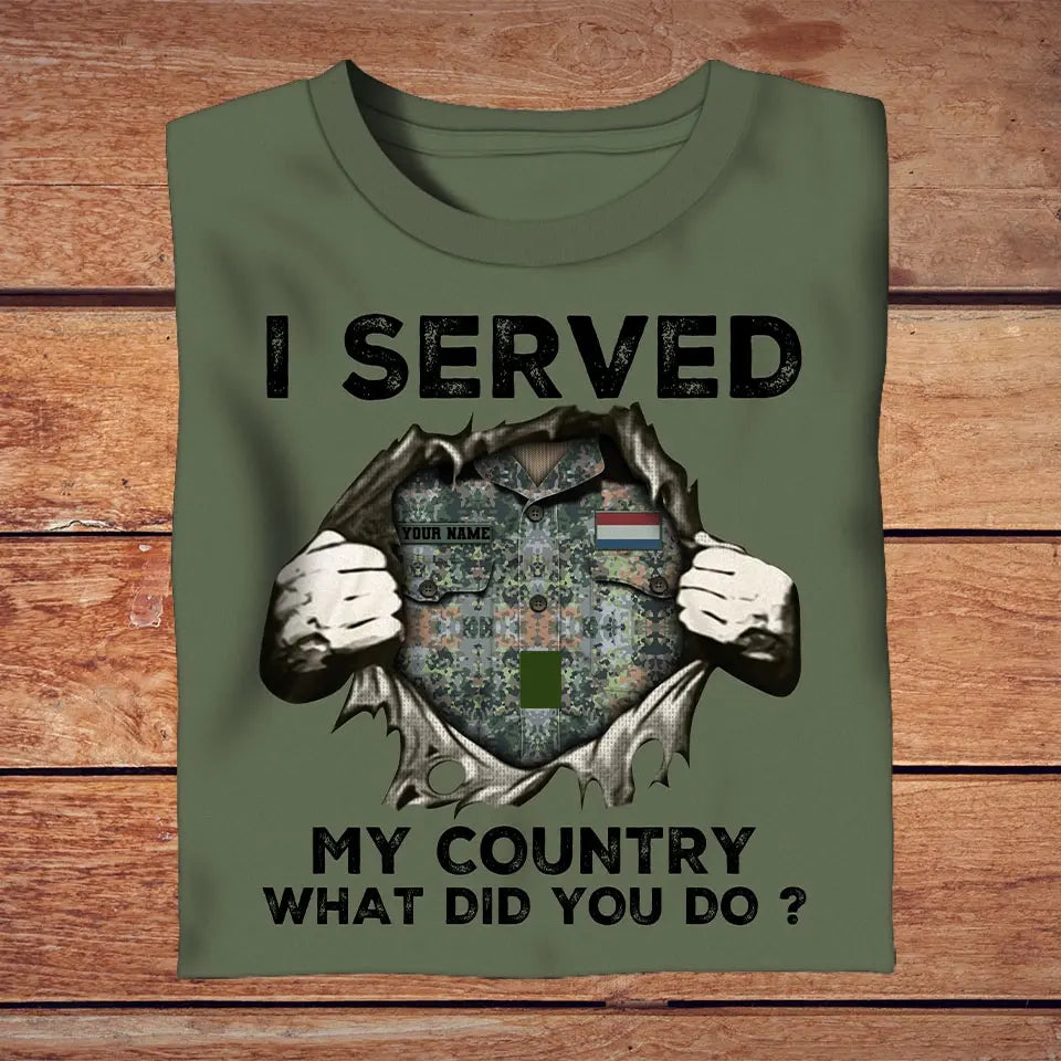 Personalisiertes T-Shirt mit 3D-Druck für niederländische Soldaten/Veteranen im Camouflage-Muster mit Namen und Rang – 2509230001