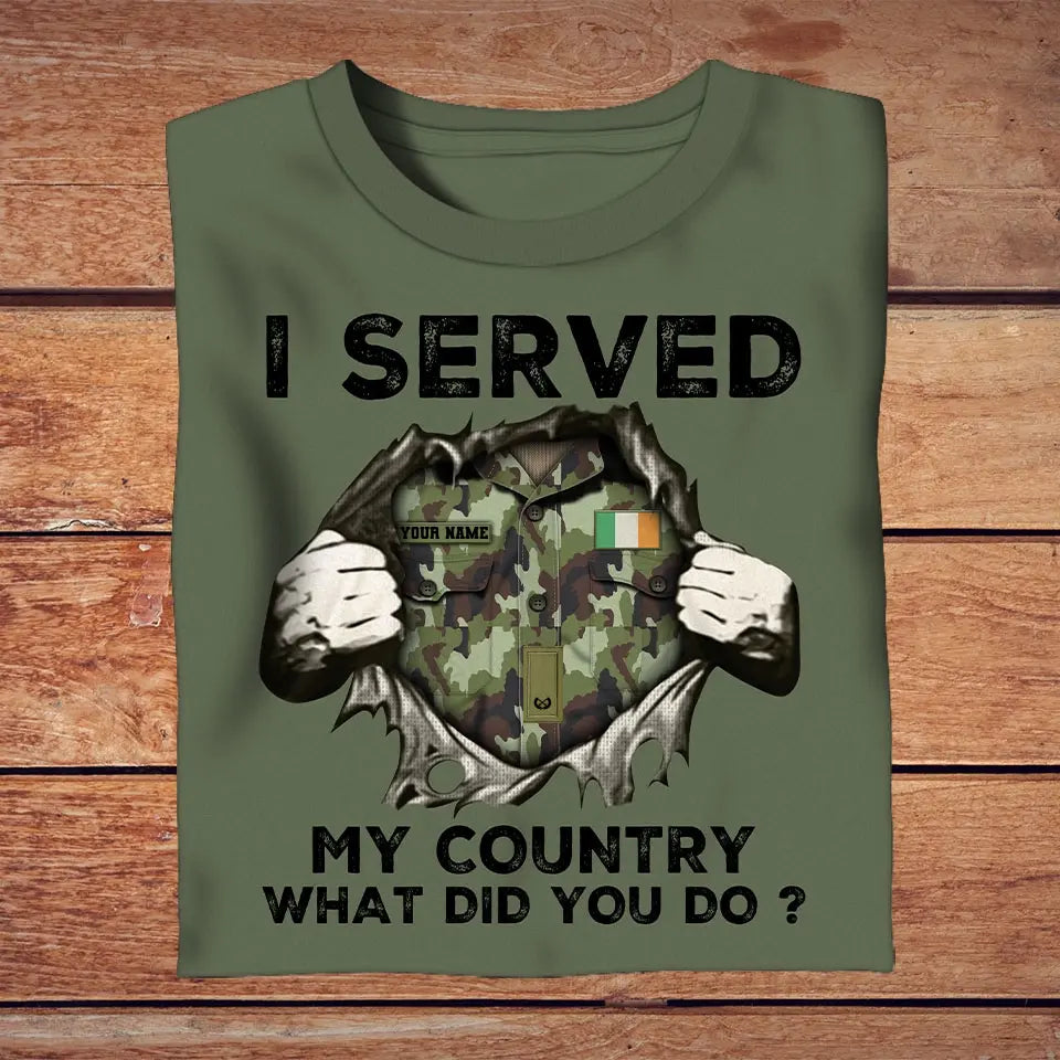 T-shirt personnalisé avec camouflage soldat/vétéran irlandais avec nom et grade imprimé en 3D - 2509230001