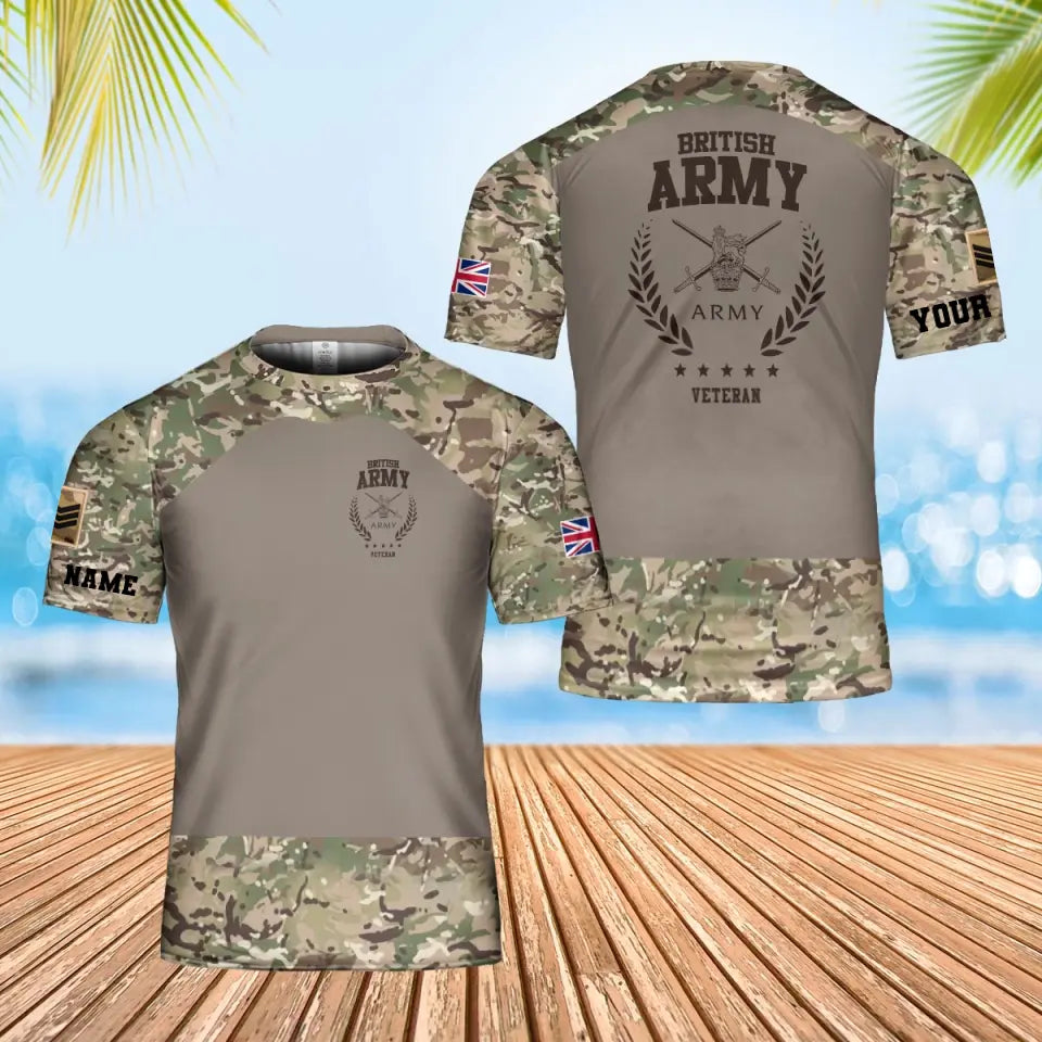 T-shirt personnalisé avec camouflage soldat/vétéran britannique avec nom et grade imprimé en 3D - 1809230001