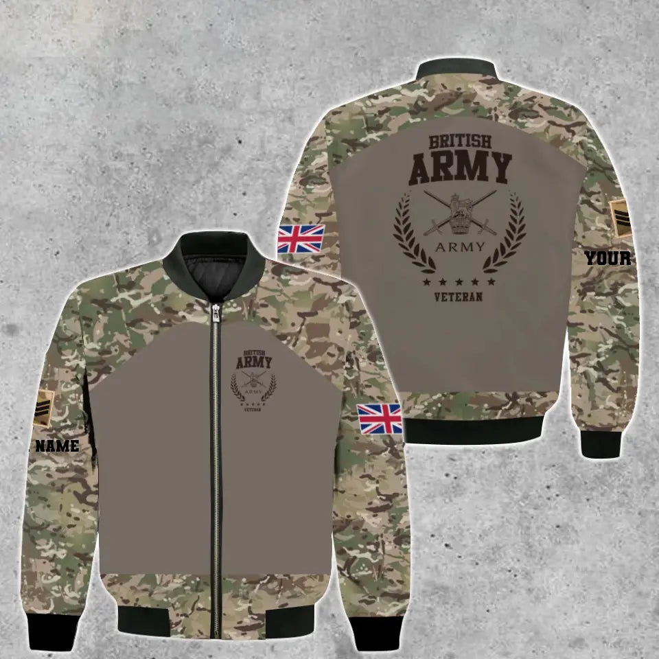 Personalized UK Soldier/ Veteran Camo With Name And Rank Bomber Jacket 3D Printed - 1809230001