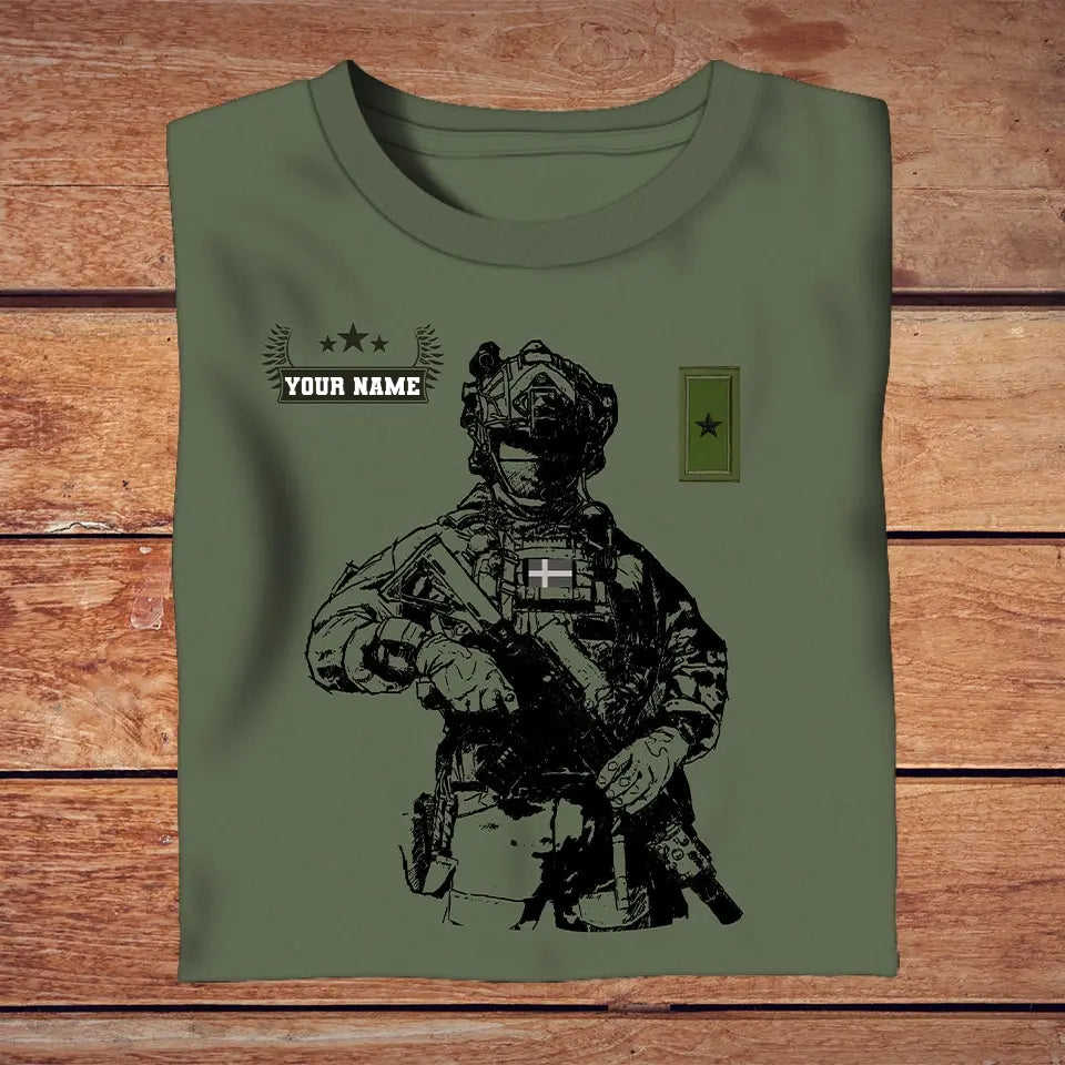 T-shirt personnalisé avec camouflage soldat/vétéran suédois avec nom et grade imprimé en 3D - 2709230001