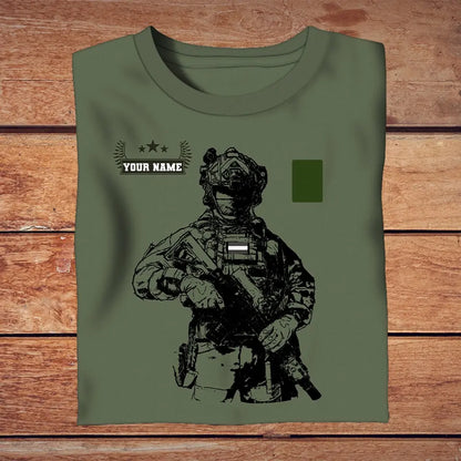 Personalisiertes T-Shirt mit 3D-Druck für niederländische Soldaten/Veteranen im Camouflage-Muster mit Namen und Rang – 2709230001