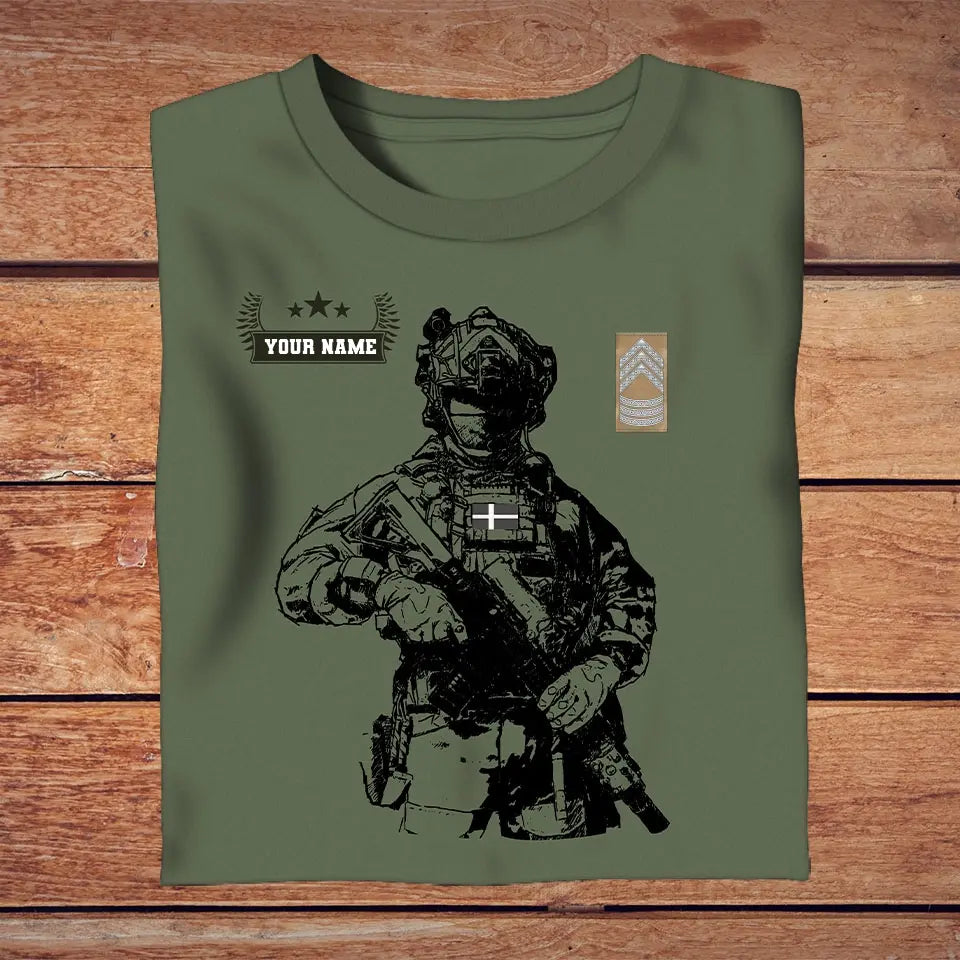 Personalisiertes T-Shirt mit dänischem Soldaten-/Veteranen-Tarnmuster mit Namen und Rang, 3D-Druck – 2709230001