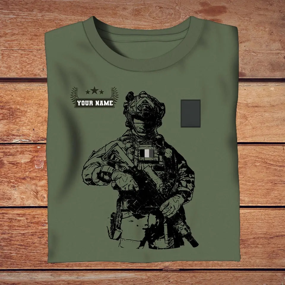 T-shirt personnalisé avec camouflage soldat/vétéran belge avec nom et grade imprimé en 3D - 2709230001