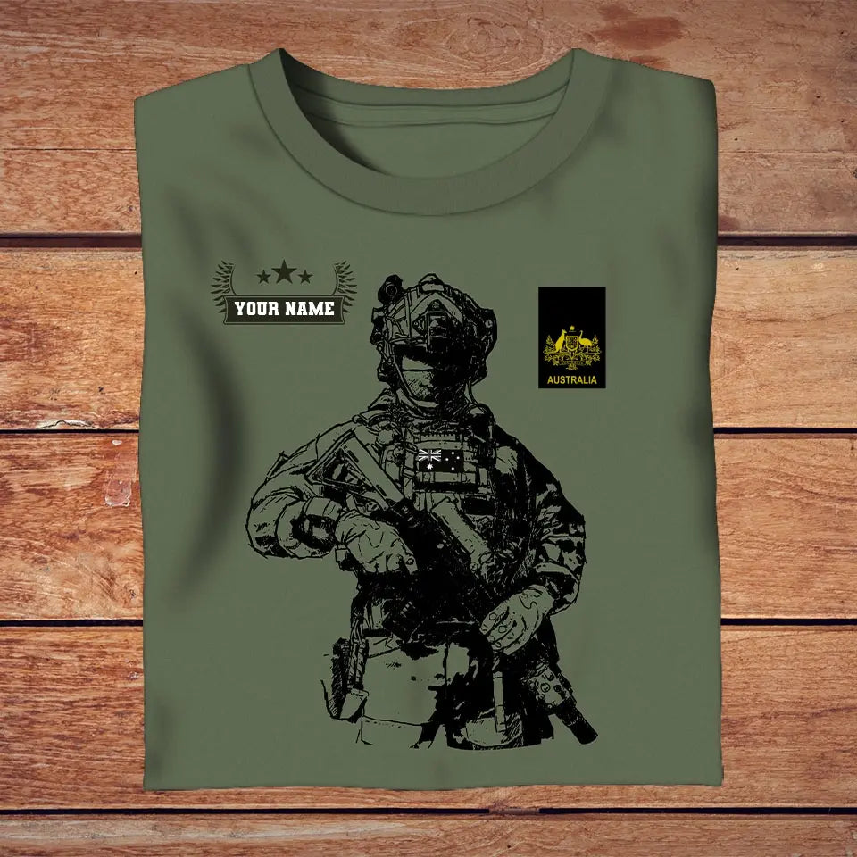 Personalisiertes T-Shirt mit australischem Soldaten-/Veteranen-Tarnmuster mit Namen und Rang, 3D-Druck – 2709230001