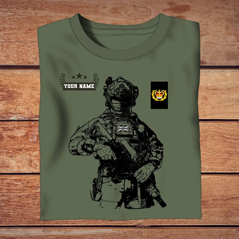 T-shirt personnalisé avec camouflage soldat/vétéran britannique avec nom et grade imprimé en 3D - 2709230001