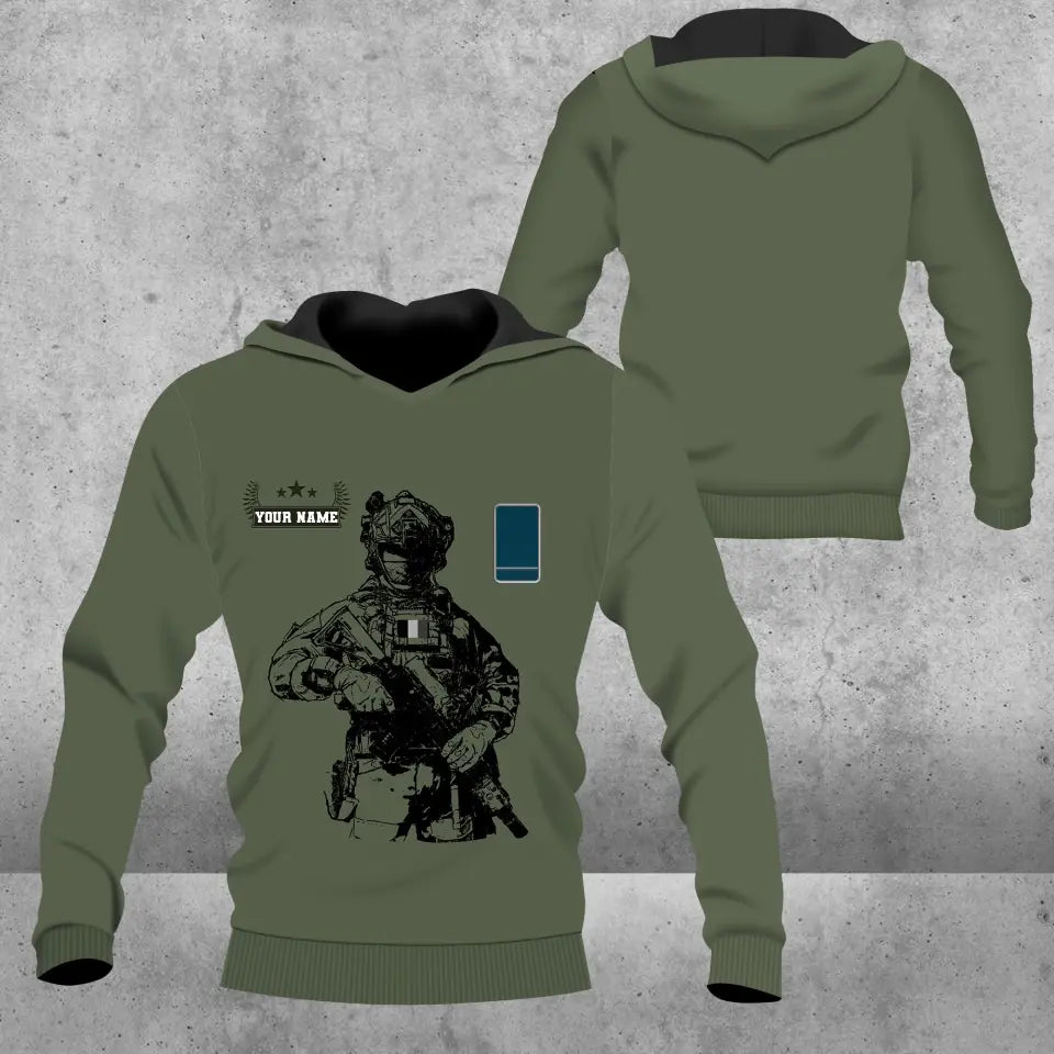 Personalisierter Kapuzenpullover mit 3D-Druck für belgische Soldaten/Veteranen im Camouflage-Muster mit Namen und Rang – 16957728