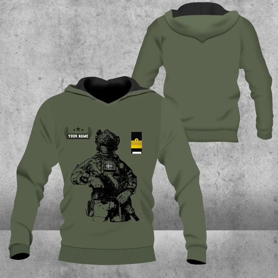 Personalisierter Kapuzenpullover mit 3D-Druck für schwedische Soldaten/Veteranen im Camouflage-Muster mit Namen und Rang – 16957728