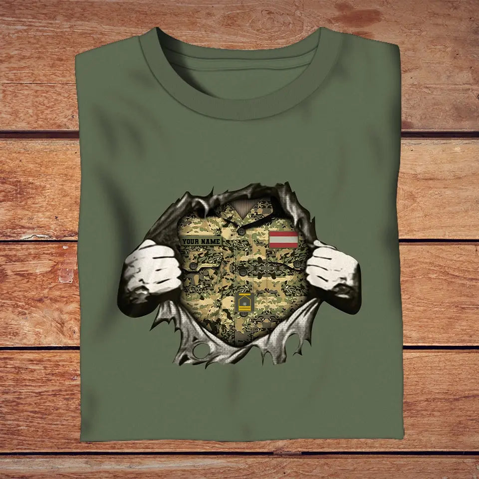 Personalisiertes T-Shirt mit österreichischem Soldaten-/Veteranen-Tarnmuster mit Namen und Rang, 3D-Druck – 2809230001