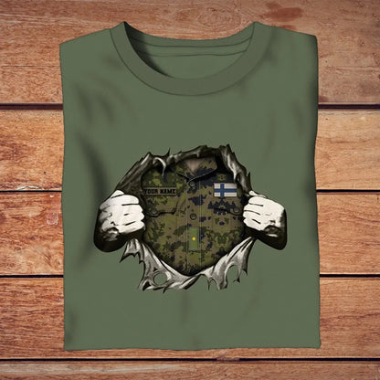 Personalisiertes T-Shirt mit finnischem Soldaten-/Veteranen-Tarnmuster und Namen und Rang, 3D-Druck – 2809230001