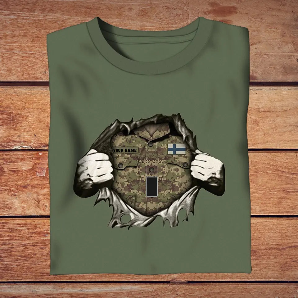 T-shirt personnalisé avec camouflage soldat/vétéran finlandais avec nom et grade imprimé en 3D - 2809230001