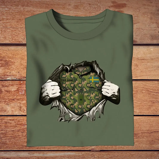 Personalisiertes T-Shirt mit schwedischem Soldaten-/Veteranen-Tarnmuster mit Namen und Rang, 3D-Druck – 2809230001