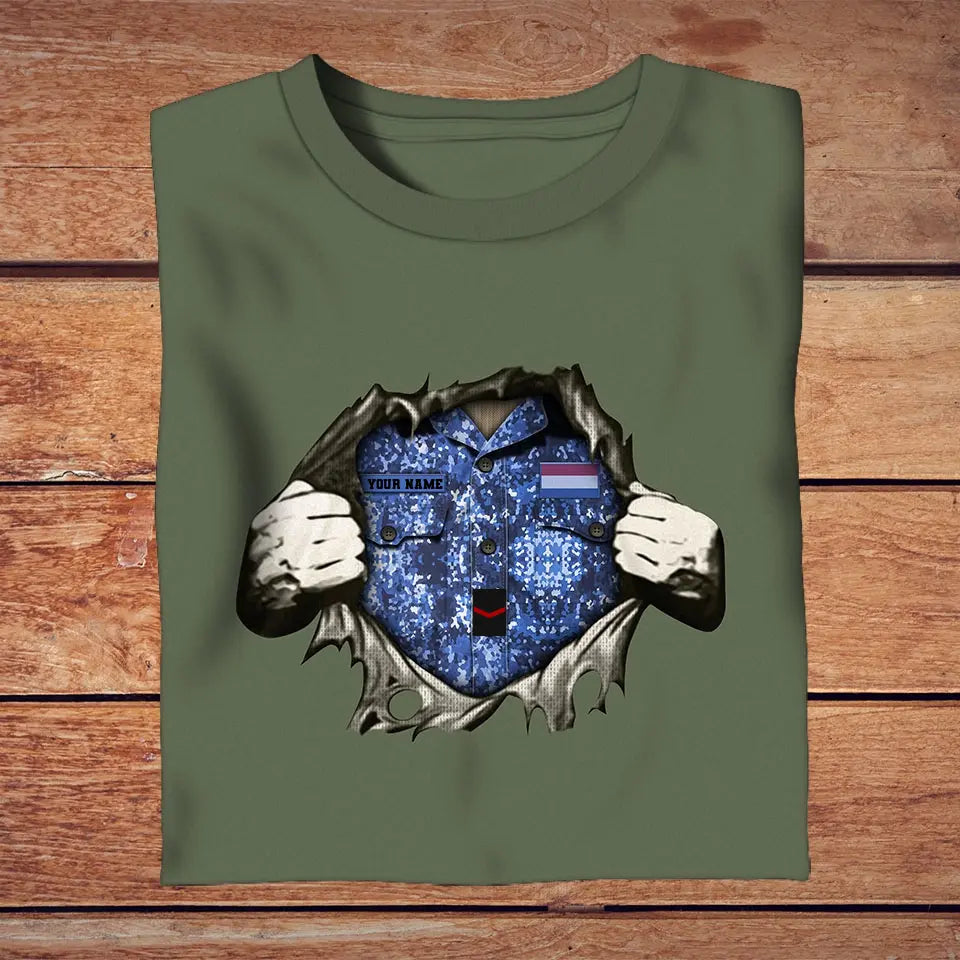 T-shirt personnalisé avec camouflage soldat/vétéran néerlandais avec nom et grade imprimé en 3D - 2809230001