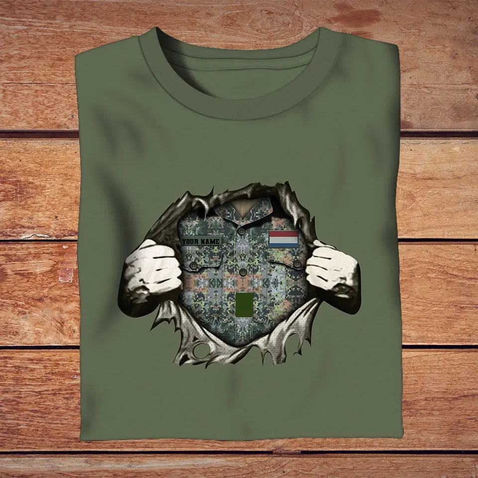 T-shirt personnalisé avec camouflage soldat/vétéran néerlandais avec nom et grade imprimé en 3D - 2809230001