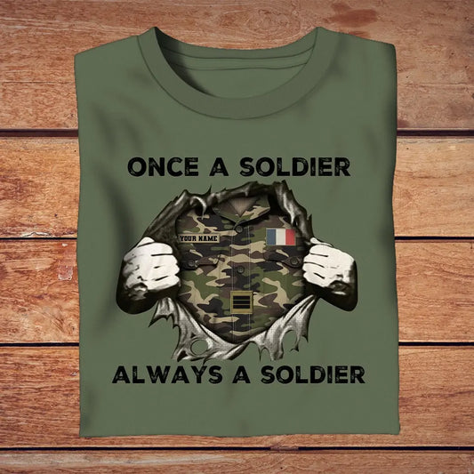 Personalisiertes T-Shirt mit französischem Soldaten/Veteranen-Tarnmuster mit Namen und Rang, 3D-Druck – 2909230001