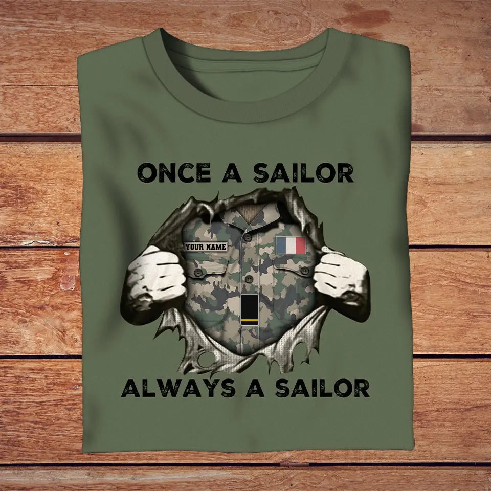 T-shirt personnalisé avec camouflage soldat/vétéran de la France avec nom et grade imprimé en 3D - 2909230001