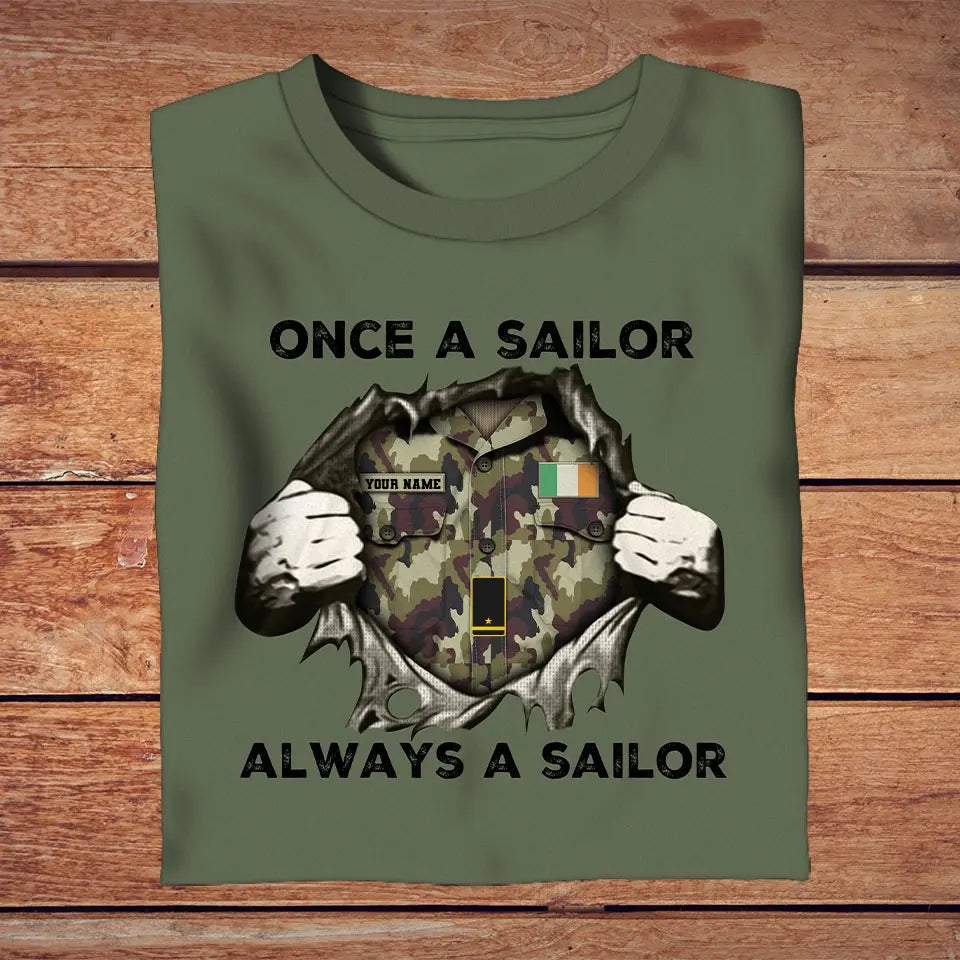 T-shirt personnalisé avec camouflage soldat/vétéran irlandais avec nom et grade imprimé en 3D - 2909230001