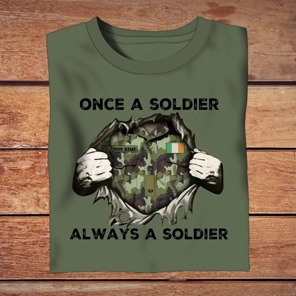 Personalisiertes irisches Soldaten-/Veteranen-T-Shirt im Camouflage-Stil mit Namen und Rang, 3D-Druck – 2909230001