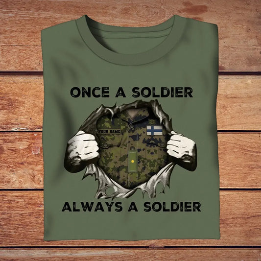 Personalisiertes T-Shirt mit finnischem Soldaten-/Veteranen-Tarnmuster und Namen und Rang, 3D-Druck – 2909230001